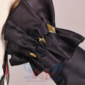 Genshin Impact Marionette Sandrone old design cosplay costume sleeve gathers fabric and secures three gold-tone accents.