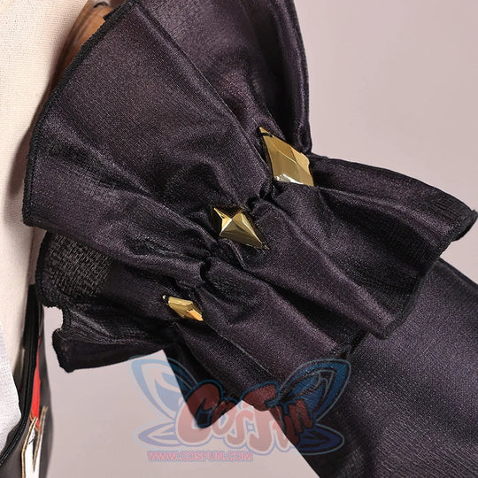 Genshin Impact Marionette Sandrone old design cosplay costume sleeve gathers fabric and secures three gold-tone accents.