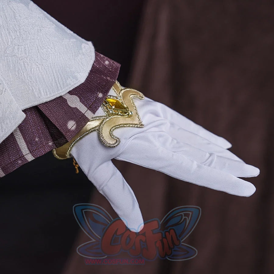 Genshin Impact Marionette Sandrone old design cosplay costume captures the ornate gold-tone wrist detail atop a white glove.