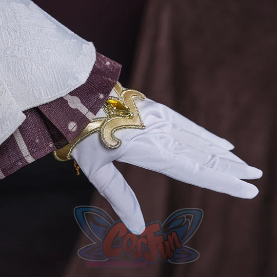 Genshin Impact Marionette Sandrone old design cosplay costume captures the ornate gold-tone wrist detail atop a white glove.