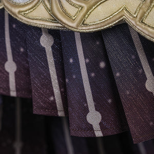 Genshin Impact Marionette Sandrone old design cosplay costume captures the pleated fabric gradient and gold-tone embroidery.