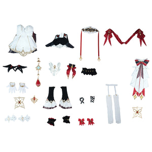 Genshin Impact Marionette Sandrone old design cosplay costume set includes the dress and various detailed accessories.