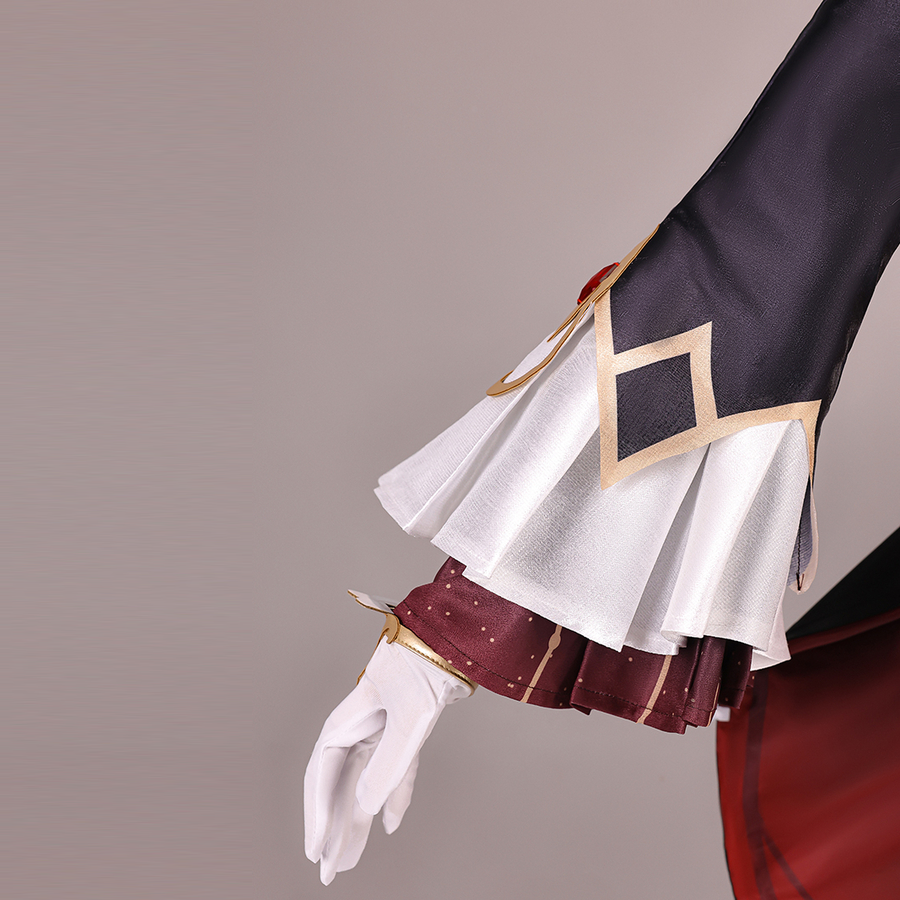 Genshin Impact Marionette Sandrone old design cosplay costume captures the flared white cuffs and ornate gold-tone trim.