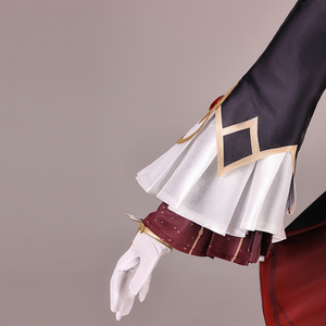 Genshin Impact Marionette Sandrone old design cosplay costume captures the flared white cuffs and ornate gold-tone trim.