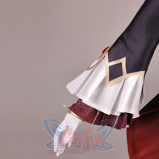 Genshin Impact Marionette Sandrone old design cosplay costume captures the flared white cuffs and ornate gold-tone trim.