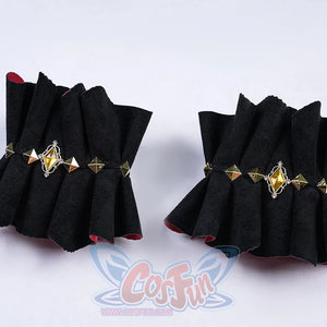 Genshin Impact Marionette Sandrone old design cosplay costume sleeve rings gather fabric beneath gold-tone pyramid studs.