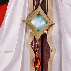 Genshin Impact Marionette Sandrone old design cosplay costume captures the gold-tone Vision ornament and red pendant.