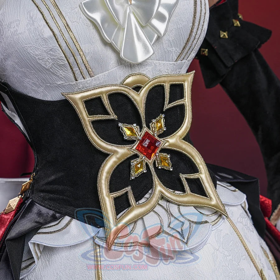Genshin Impact Marionette Sandrone old design cosplay costume frames the glossy waist bow on the bodice.