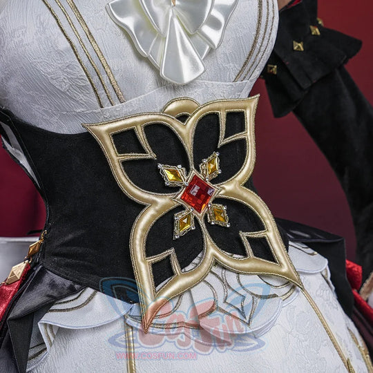 Genshin Impact Marionette Sandrone old design cosplay costume frames the glossy waist bow on the bodice.