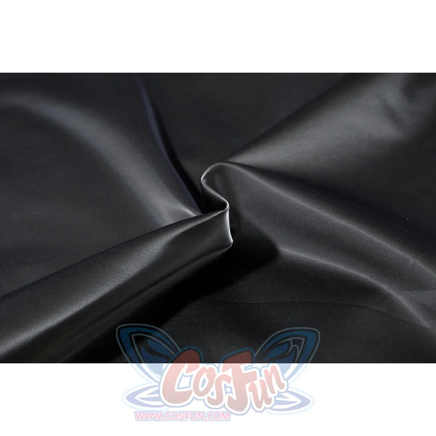 Marvel Rivals Black Cat Felicia Hardy cosplay costume black fabric texture gathers glossy folded material.