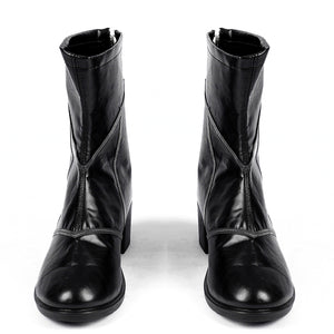 COSFUN Marvel Rivals Black Cat Felicia Hardy cosplay boots front view presents black PU uppers and rounded toes.