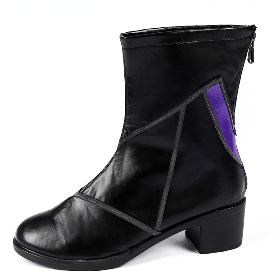 COSFUN Marvel Rivals Black Cat Felicia Hardy cosplay boots front view presents black PU uppers and rounded toes.