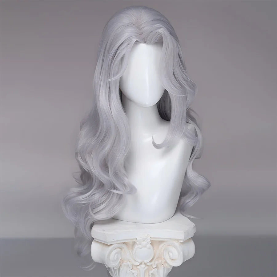 COSFUN Marvel Rivals Black Cat Felicia Hardy cosplay wig frames the face with silver-white waves.