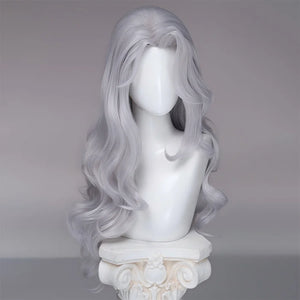 COSFUN Marvel Rivals Black Cat Felicia Hardy cosplay wig frames the face with silver-white waves.