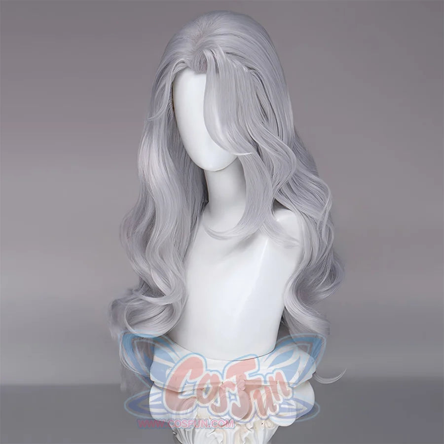 COSFUN Marvel Rivals Black Cat Felicia Hardy cosplay wig frames the face with silver-white waves.
