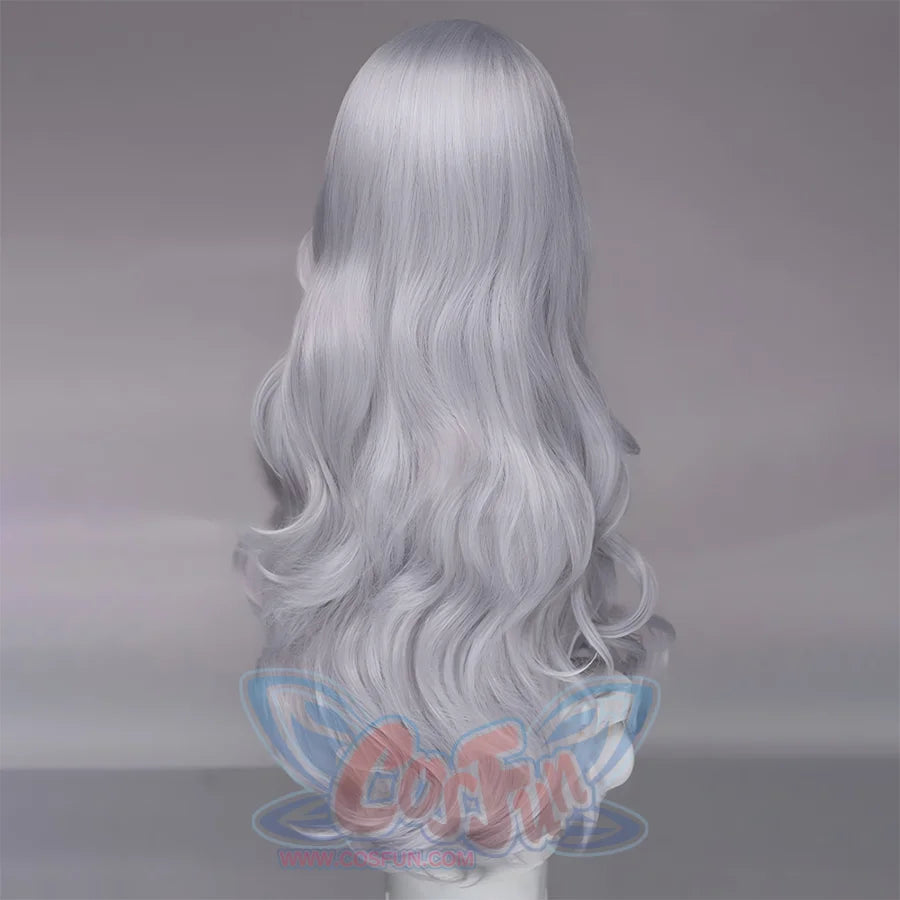 Marvel Rivals Black Cat Felicia Hardy cosplay wig back view gathers long silver-white waves.