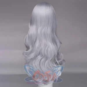 Marvel Rivals Black Cat Felicia Hardy cosplay wig back view gathers long silver-white waves.