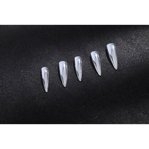 Marvel Rivals Black Cat Felicia Hardy cosplay nail tips detail arranges silver pointed claws for the set.