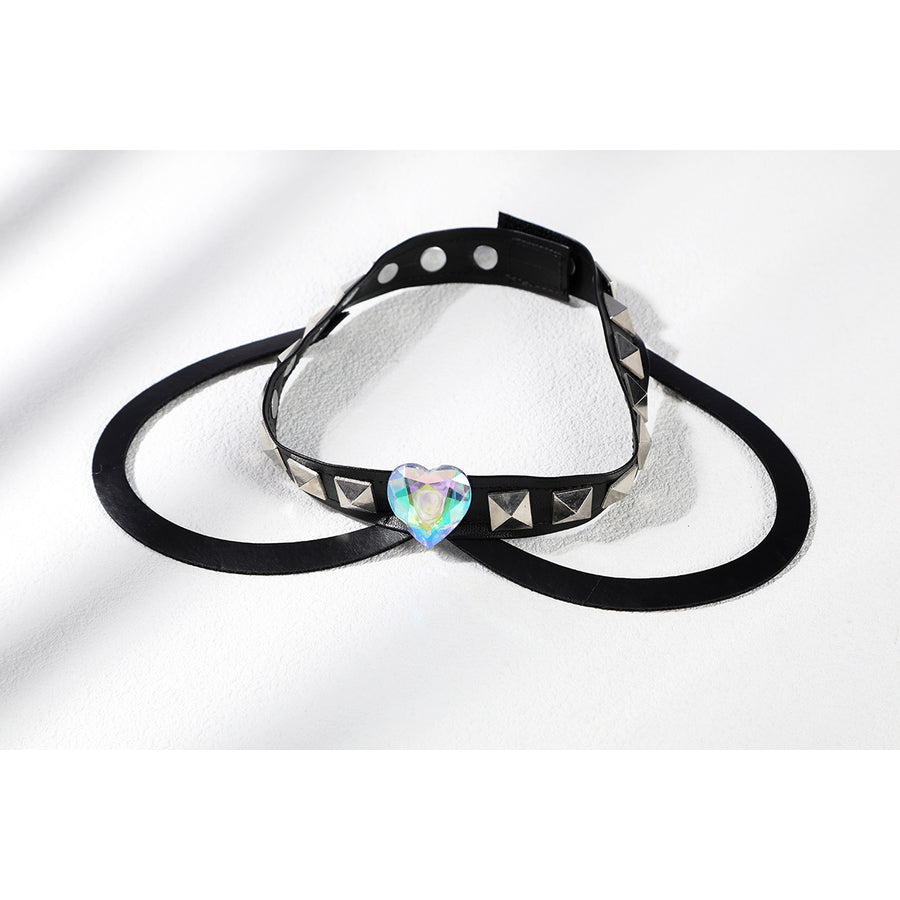 Marvel Rivals Black Cat Felicia Hardy cosplay necklace flat lay places a gem-like pendant on black straps.
