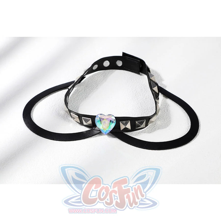 Marvel Rivals Black Cat Felicia Hardy cosplay necklace flat lay places a gem-like pendant on black straps.
