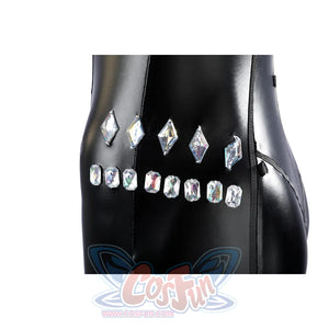 Marvel Rivals Black Cat Felicia Hardy cosplay side waist detail sets gem-like trim beside black gloss.