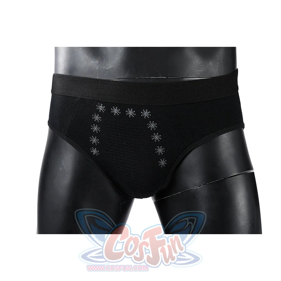 Masters of the Universe He-Man cosplay leggings waist detail shows black fabric accented by small silver-tone studs
