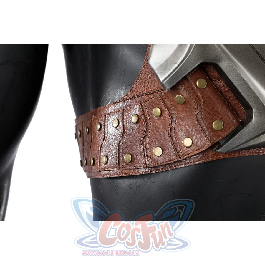 Masters of the Universe He-Man cosplay waist detail shows the brown studded belt curving over black leggings