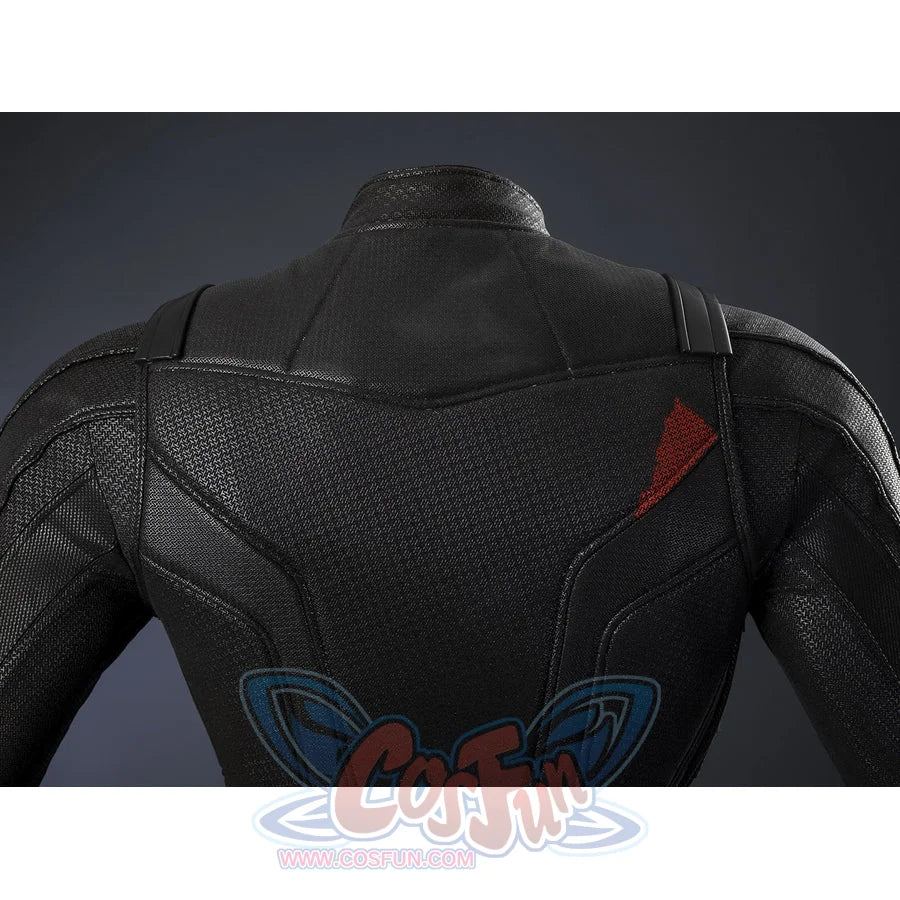 Matt Murdock black cosplay suit centers a red textured detail across the upper back of the structured tactical garment.