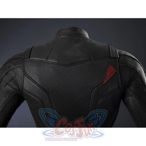 Matt Murdock black cosplay suit centers a red textured detail across the upper back of the structured tactical garment.