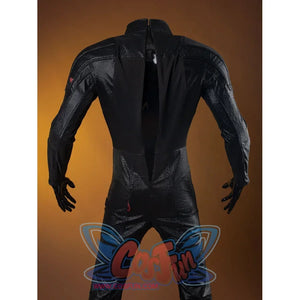 Matt Murdock cosplay costume back opening reveals the inner black layer beneath the paneled outer jumpsuit.