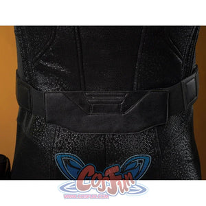 Matt Murdock cosplay costume rear waist detail anchors a segmented black belt above textured seat panels.