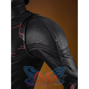 Matt Murdock cosplay costume shoulder detail layers curved black armor into the fitted textured sleeve.
