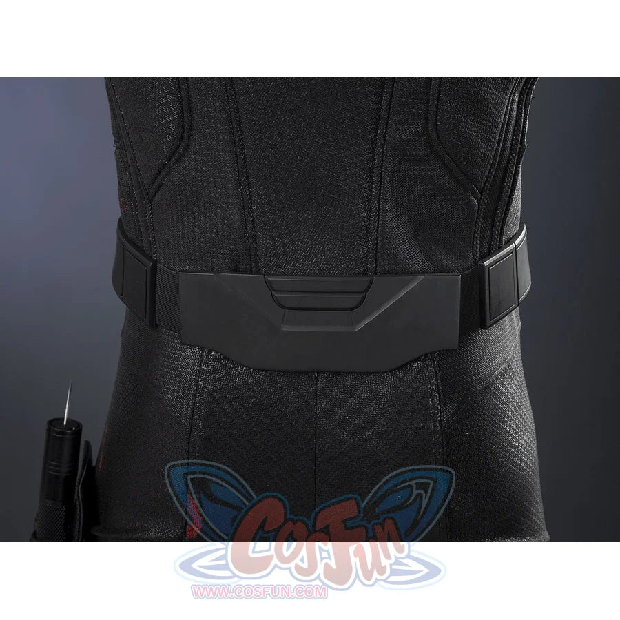 Matt Murdock black cosplay costume centers a tactical utility belt crafted from matte faux leather over textured fabric.