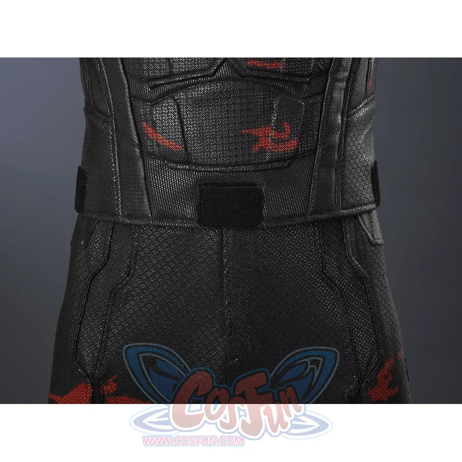 Matt Murdock black cosplay costume centers a textured faux leather bodice that gathers at the waist with a secure belt.
