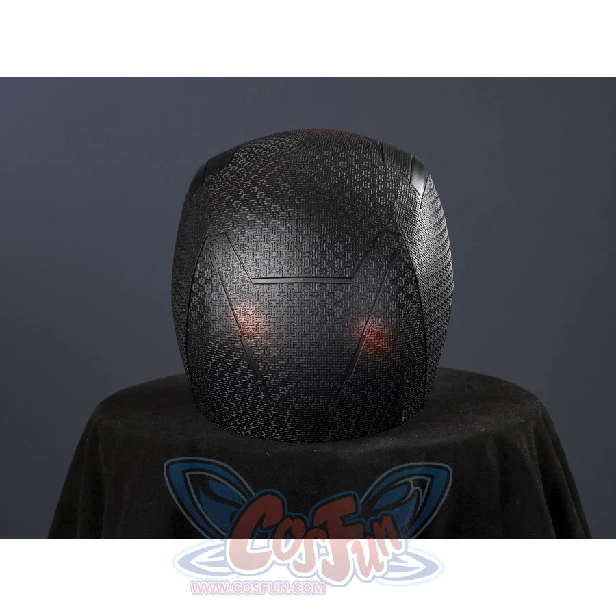 Matt Murdock black cosplay helmet crafted from fiberglass traces a smooth curve with intricate textured patterns throughout.