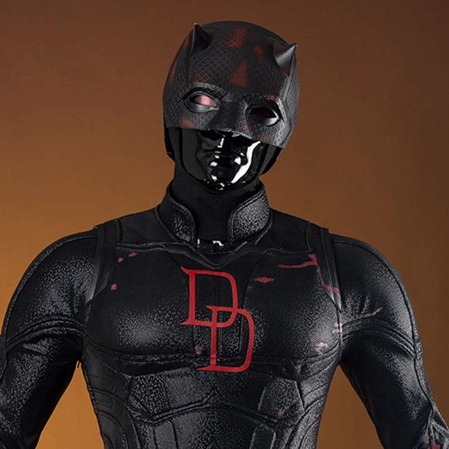 COSFUN Matt Murdock black cosplay helmet is crafted from durable fiberglass with a sleek finish and detailed contours.