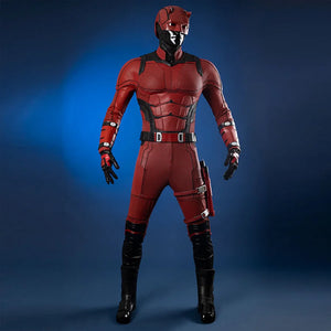 COSFUN Matt Murdock cosplay outfit set combines a textured red bodysuit with durable armor guards and a protective helmet.