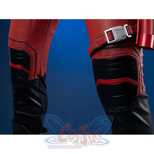 Matt Murdock cosplay costume leg guards include secure buckles and durable textured fabric layers for protective agility.