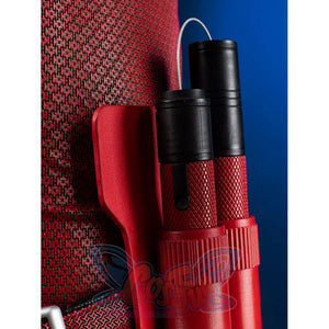 Matt Murdock cosplay costume set centers a red textured bodysuit alongside a holster that anchors dual tactical nunchucks.
