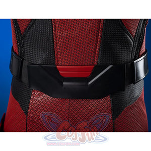 Matt Murdock cosplay suit highlights the textured red and black fabric panels anchored by a solid black utility belt.