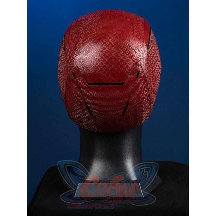 Matt Murdock cosplay helmet crafted from durable red fiberglass with intricate surface patterns covering the entire rear.