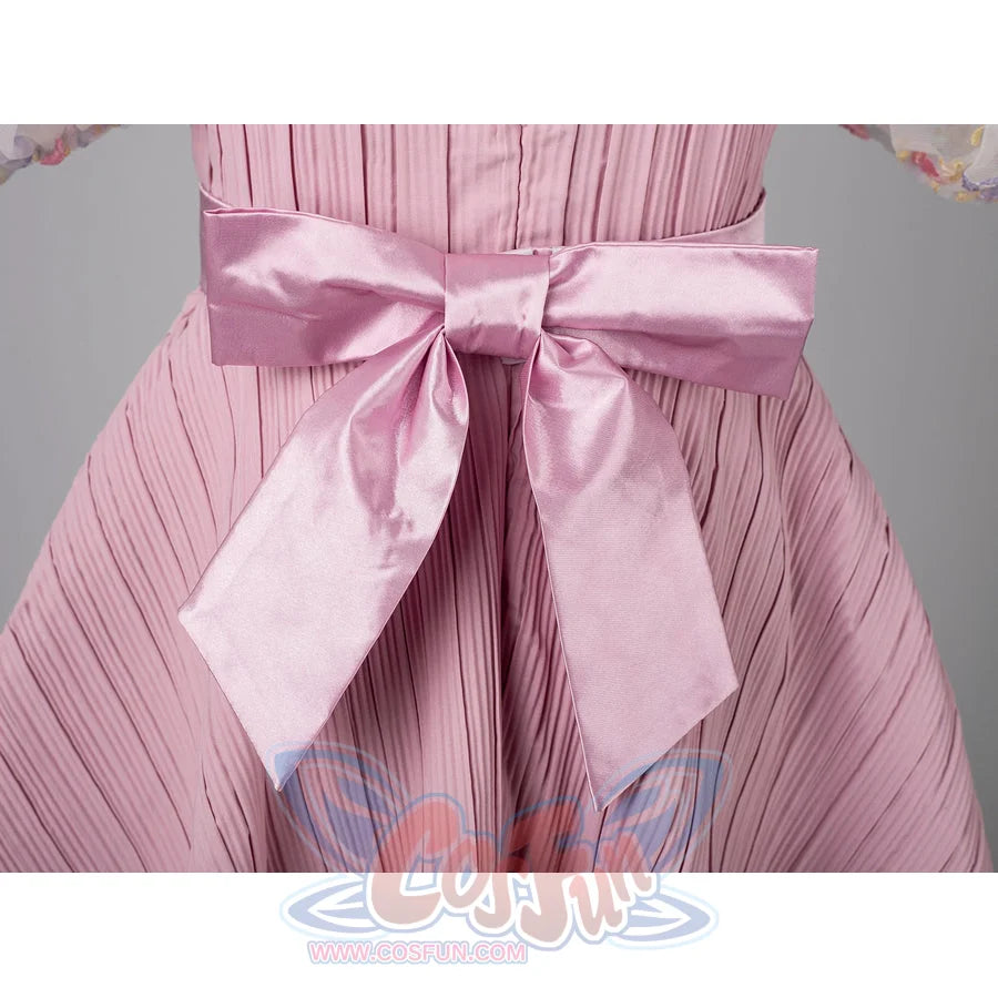 Melanie Martinez K-12 Cry Baby cosplay back bow detail ties satin ribbons over the pink pleated dress.