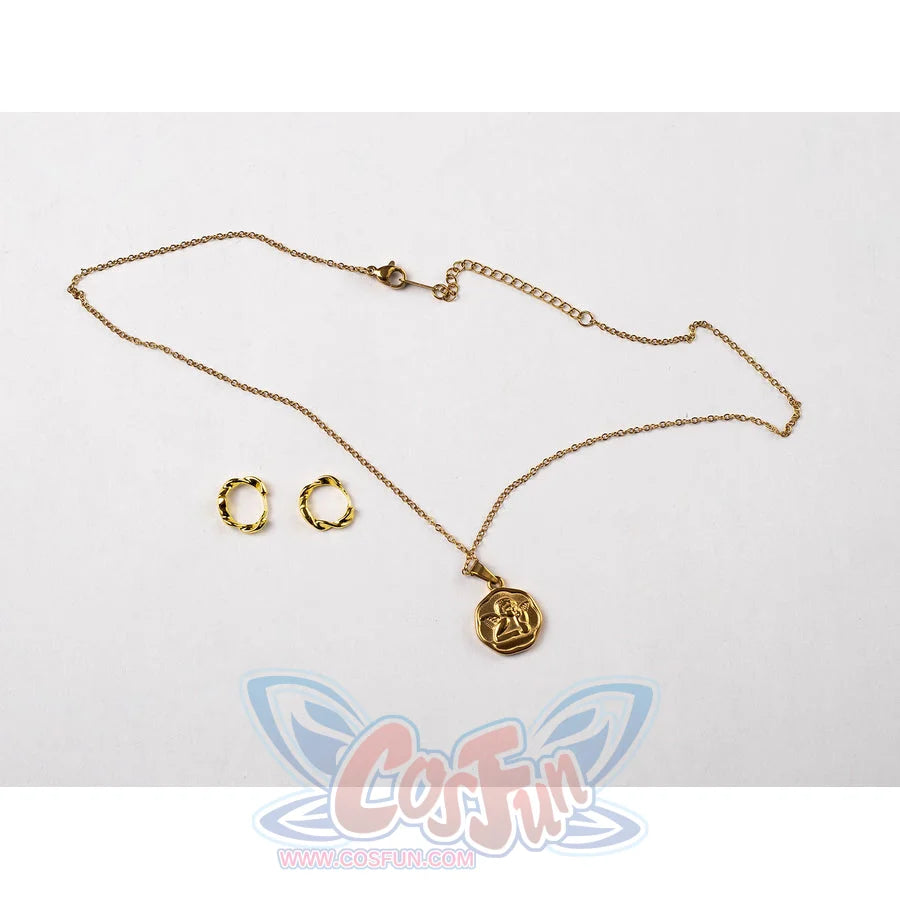 Melanie Martinez K-12 Cry Baby cosplay jewelry set gathers a gold-tone pendant necklace and rings.