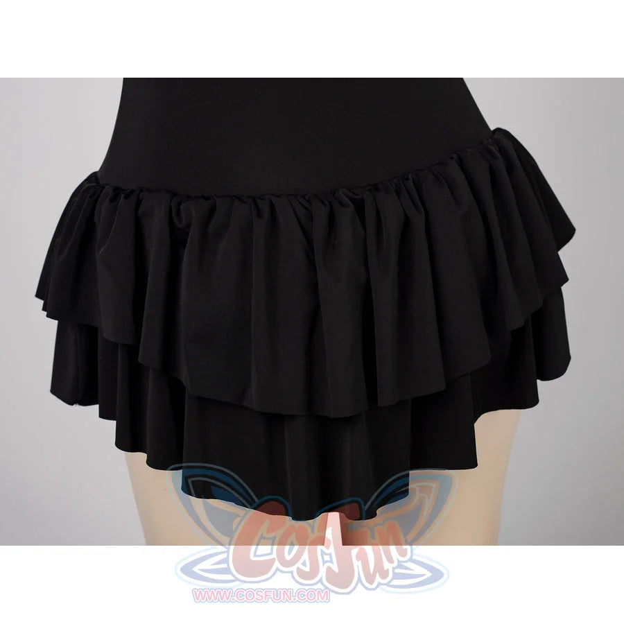Death Note Misa Amane cosplay swim dress stacks ruffled skirt tiers across the back.