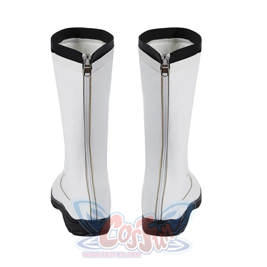 COSFUN Mister Fantastic Reed Richards cosplay boots gather white panels beside black trim details and buckled upper straps.