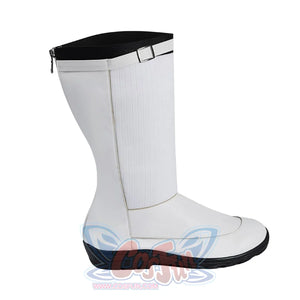 Mister Fantastic Reed Richards cosplay boots gather white matte panels and a black rubber sole beside side zip closure.