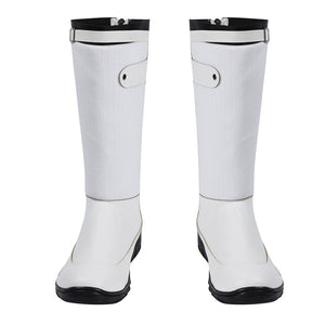 COSFUN Mister Fantastic Reed Richards cosplay boots gather white panels beside black trim details and buckled upper straps.