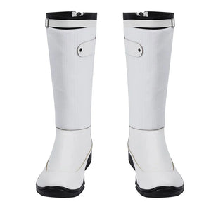 COSFUN Mister Fantastic Reed Richards cosplay boots gather white panels beside black trim details and buckled upper straps.