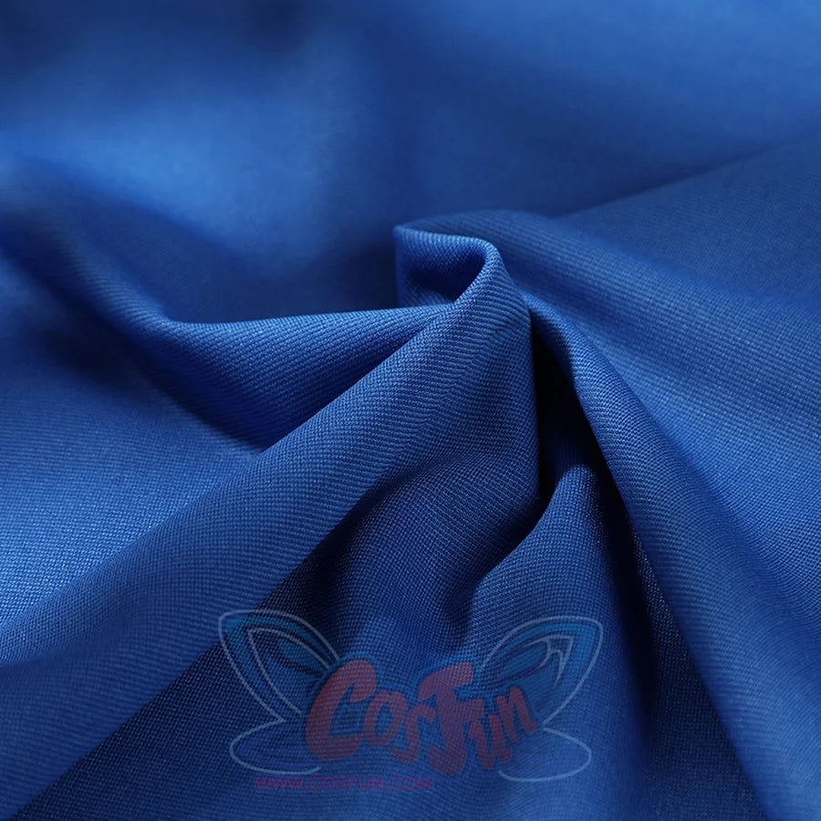Mister Fantastic Reed Richards cosplay costume blue fabric material close up view traces the weave of the stretch panels.