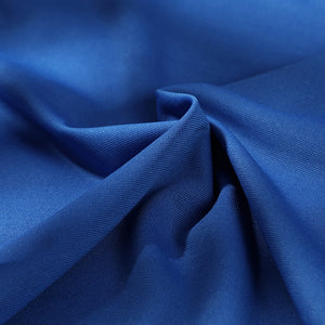 Mister Fantastic Reed Richards cosplay costume blue fabric material close up view traces the weave of the stretch panels.